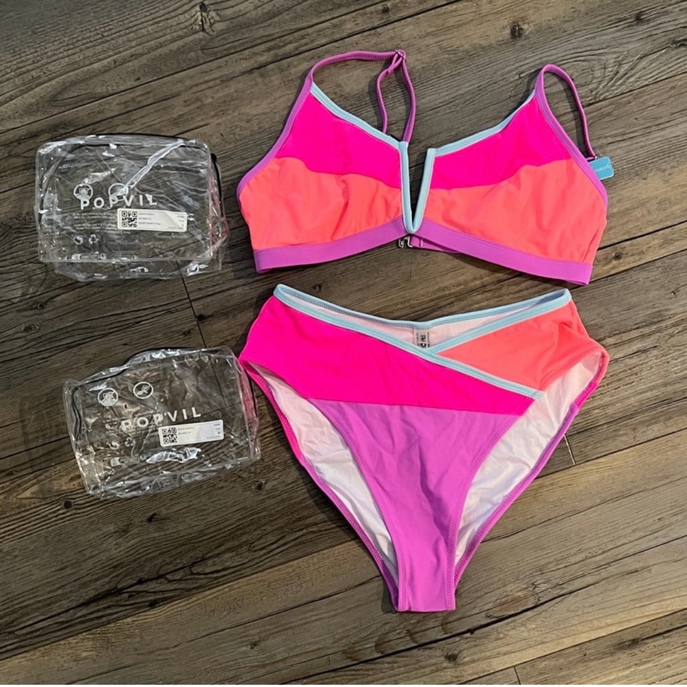 Colorblock Bikini Set - Pink and Purple Popvil